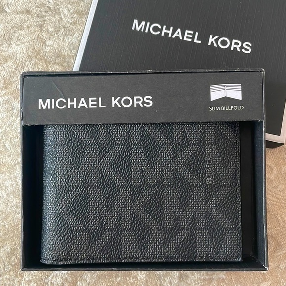 Brand New Michael Kors Men's Wallet Black Logo Jet Set Slim Billfold in Box - Picture 16 of 16